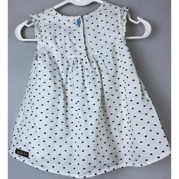 Matilda Jane Small Sz 8 Raised Dot Wht Ruffle Ctn Lined Embellished Aqua Buttons - Picture 2 of 9